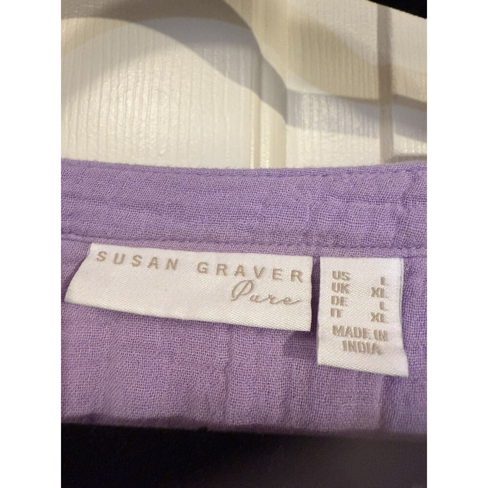 Susan Graver Pure Lavender Gauze Button-Front Tunic 3/4 Sleeve Size XL - Picture 2 of 4